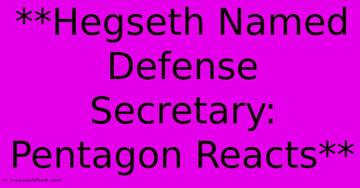 **Hegseth Named Defense Secretary: Pentagon Reacts**