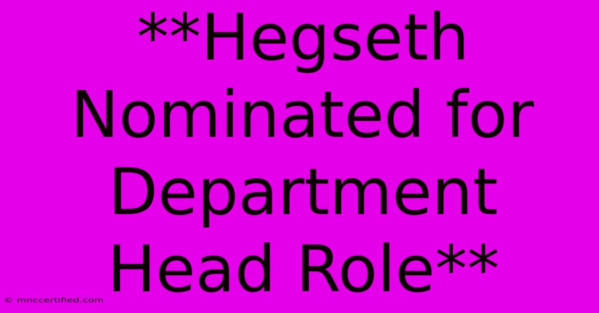 **Hegseth Nominated For Department Head Role**