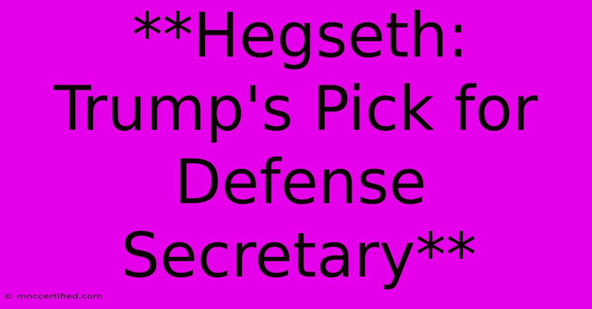 **Hegseth: Trump's Pick For Defense Secretary**