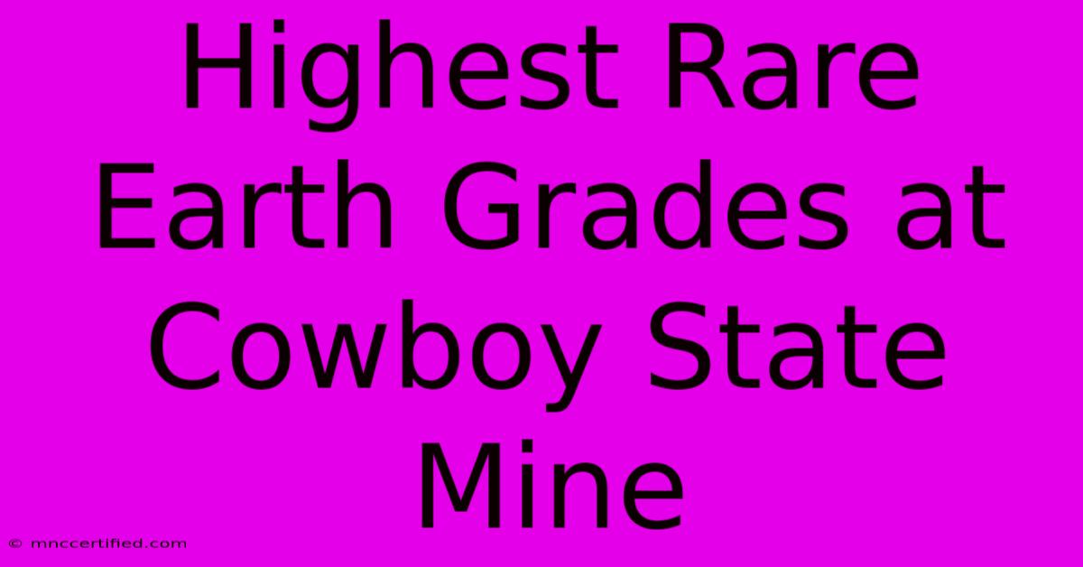 Highest Rare Earth Grades At Cowboy State Mine