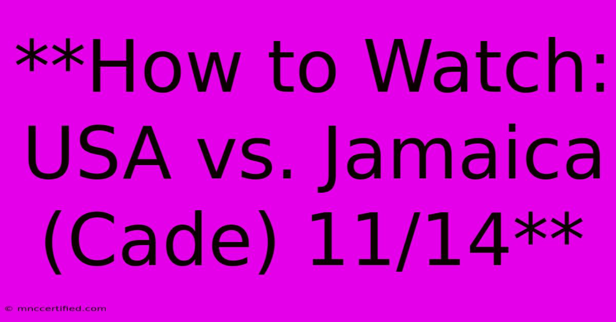 **How To Watch: USA Vs. Jamaica (Cade) 11/14** 