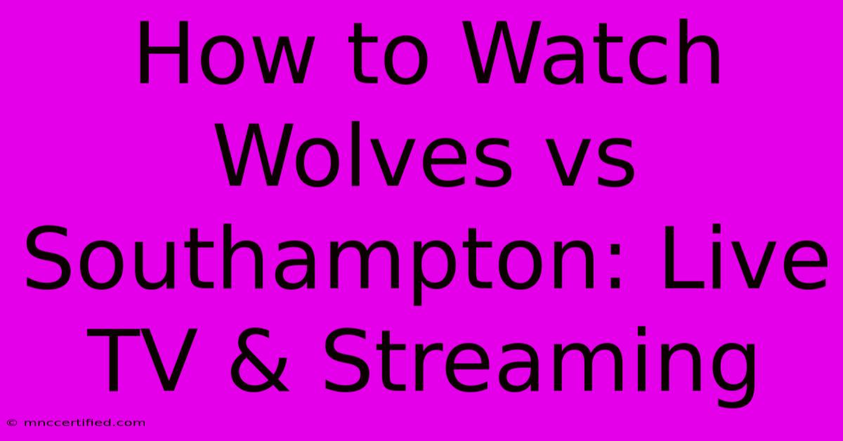 How To Watch Wolves Vs Southampton: Live TV & Streaming