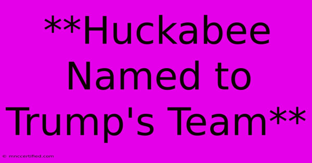 **Huckabee Named To Trump's Team** 