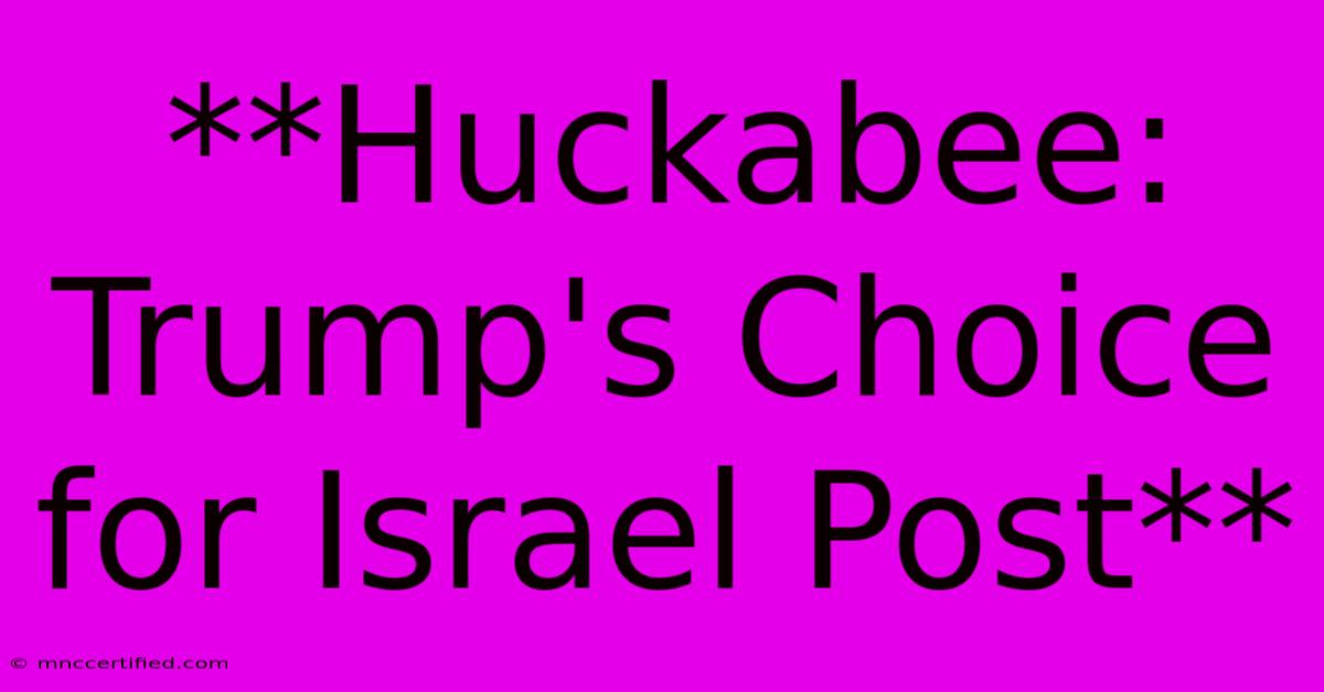 **Huckabee: Trump's Choice For Israel Post**