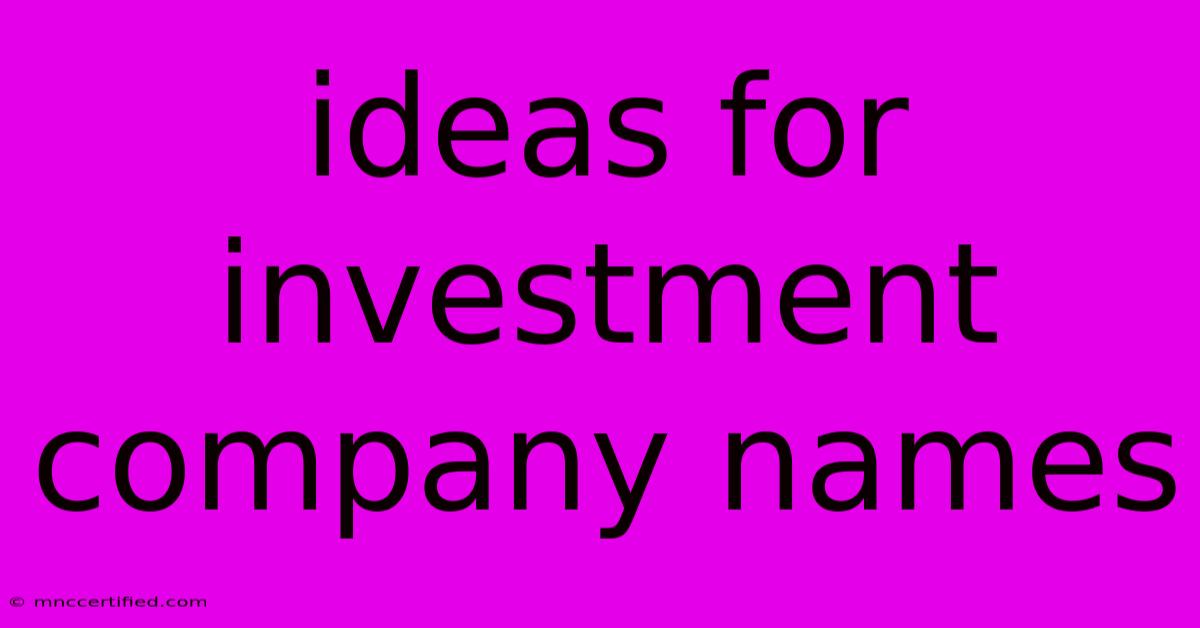 Ideas For Investment Company Names