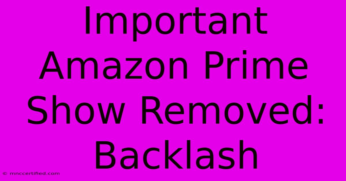 Important Amazon Prime Show Removed: Backlash