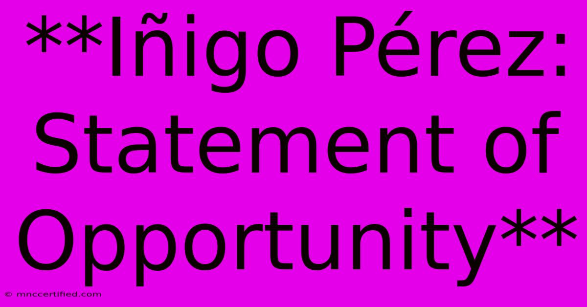 **Iñigo Pérez:  Statement Of Opportunity** 