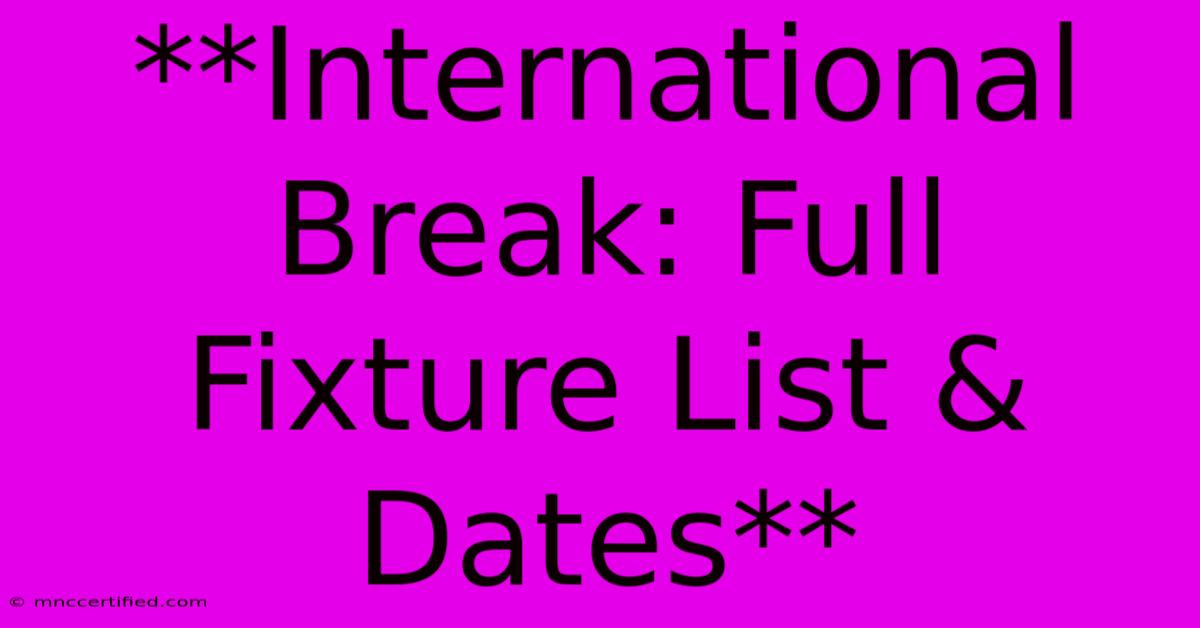 **International Break: Full Fixture List & Dates**