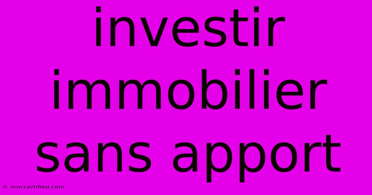 Investir Immobilier Sans Apport