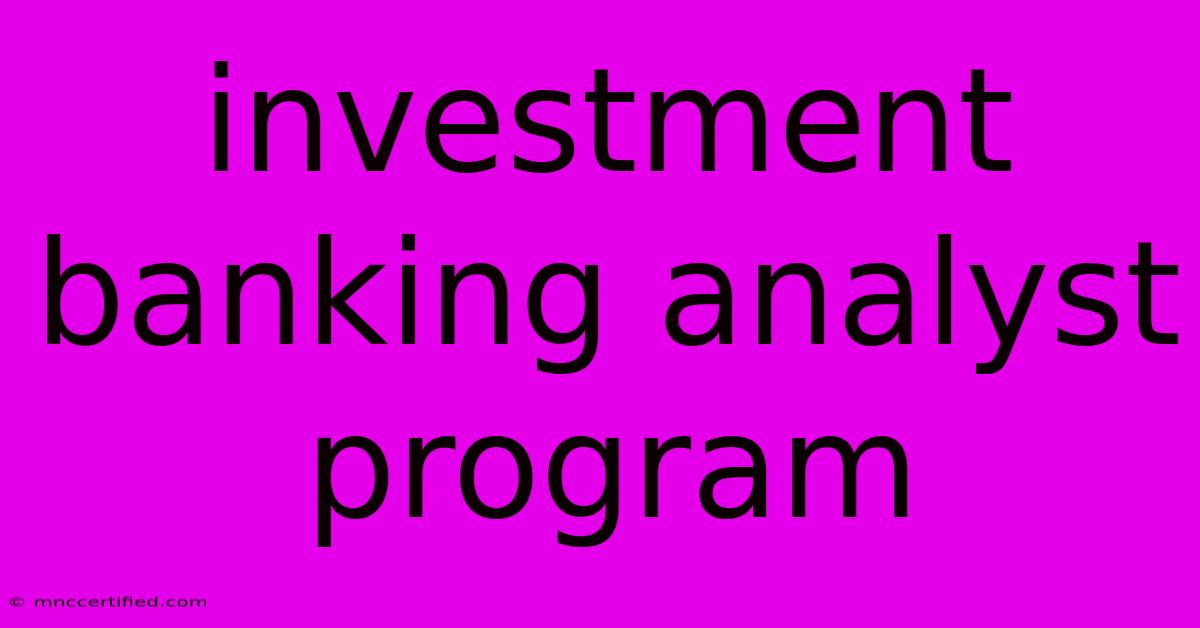 Investment Banking Analyst Program