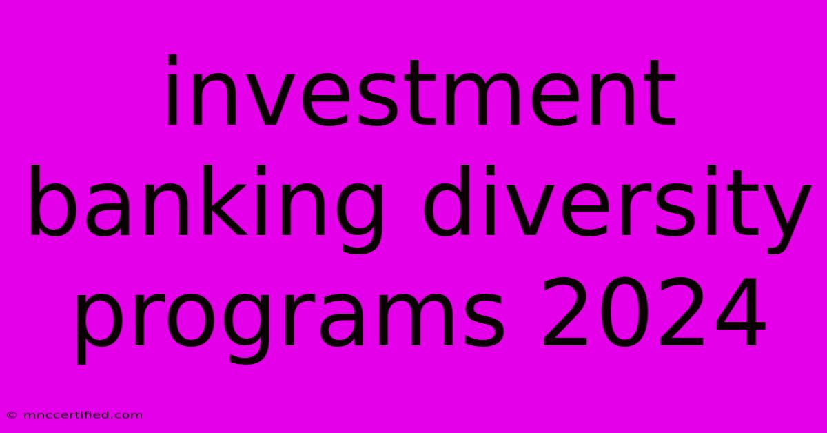 Investment Banking Diversity Programs 2024