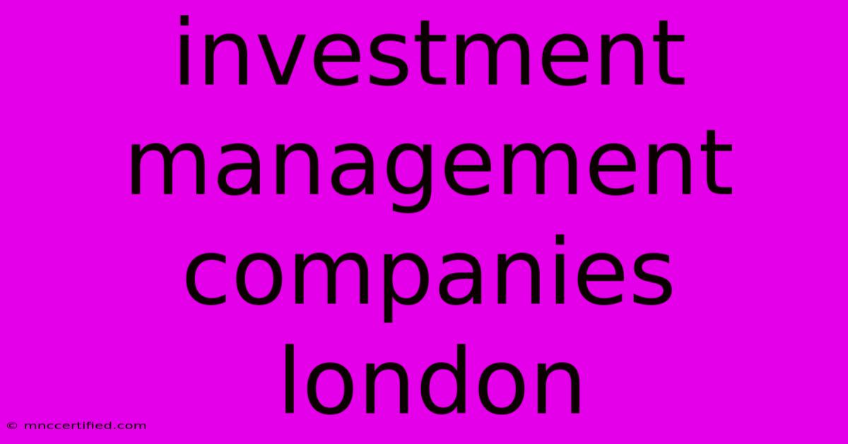 Investment Management Companies London