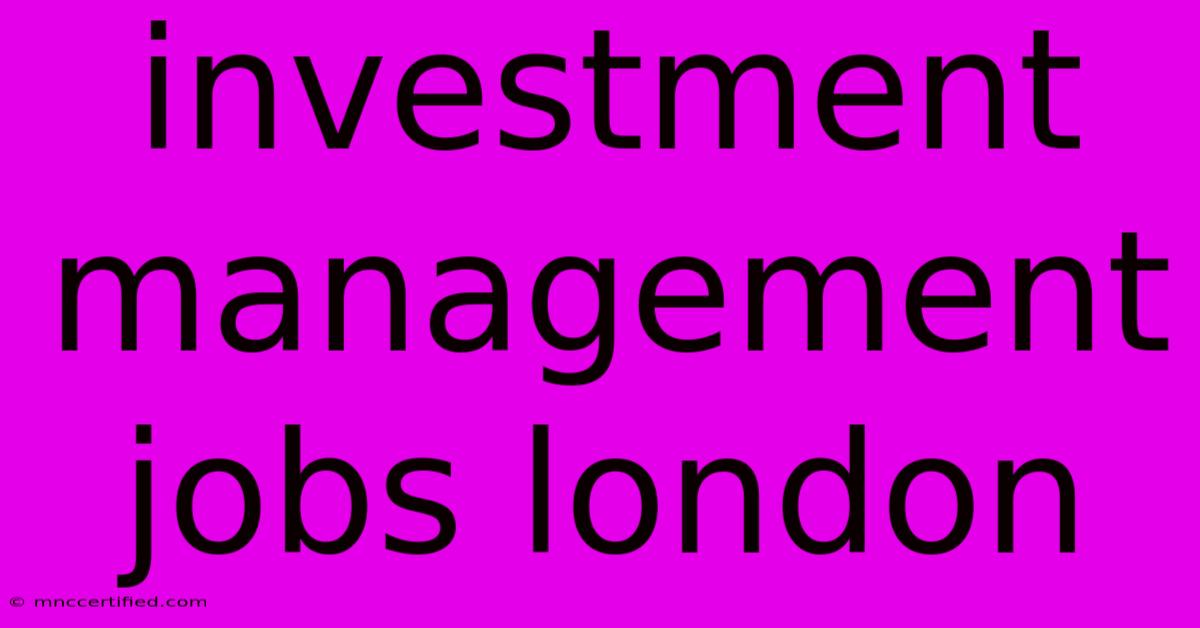 Investment Management Jobs London