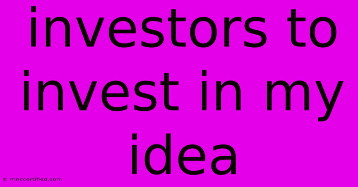 Investors To Invest In My Idea