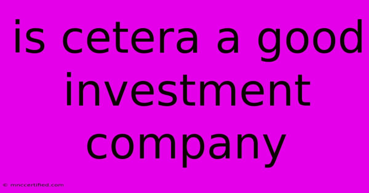 Is Cetera A Good Investment Company