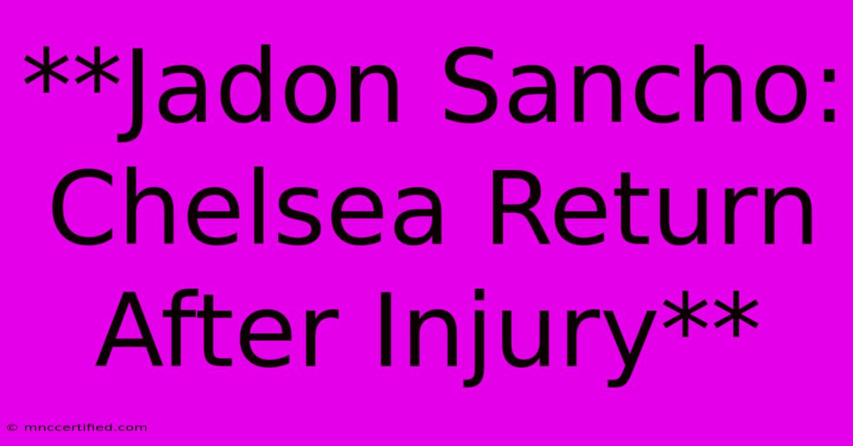 **Jadon Sancho: Chelsea Return After Injury** 