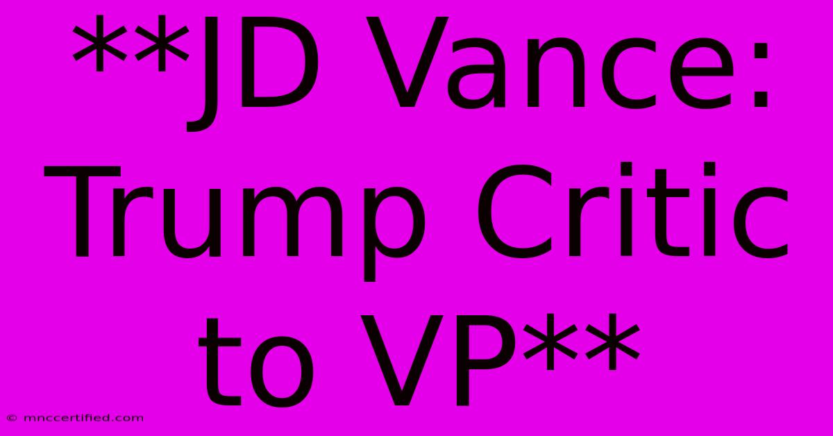 **JD Vance: Trump Critic To VP**