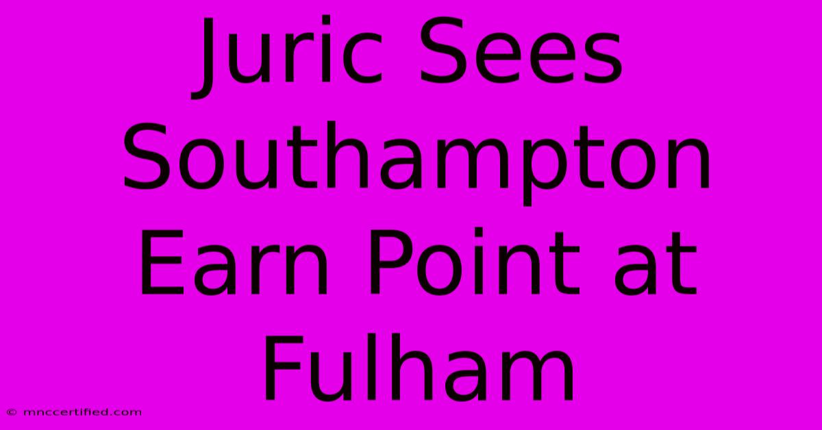 Juric Sees Southampton Earn Point At Fulham