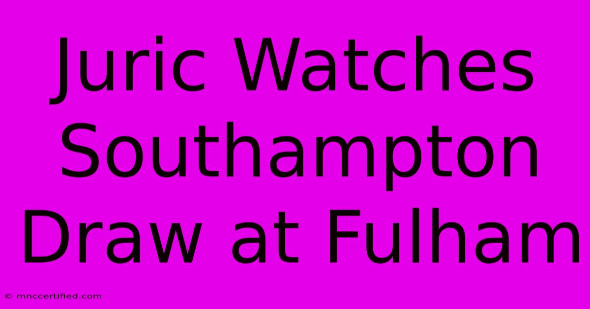 Juric Watches Southampton Draw At Fulham