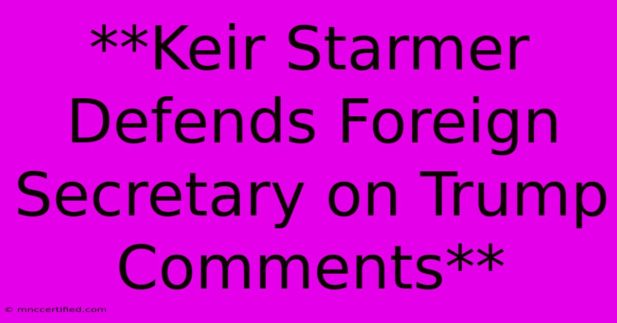 **Keir Starmer Defends Foreign Secretary On Trump Comments**