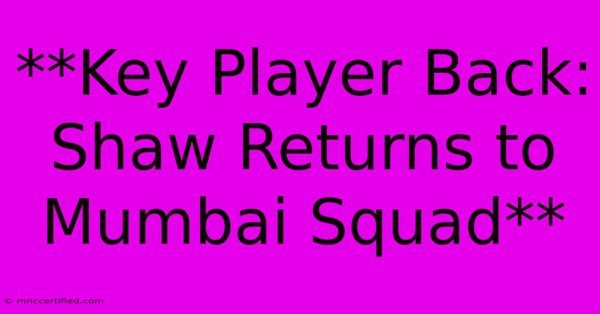 **Key Player Back: Shaw Returns To Mumbai Squad**