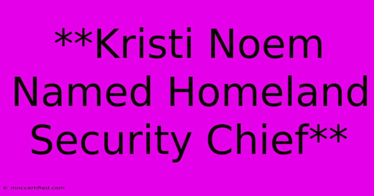 **Kristi Noem Named Homeland Security Chief**