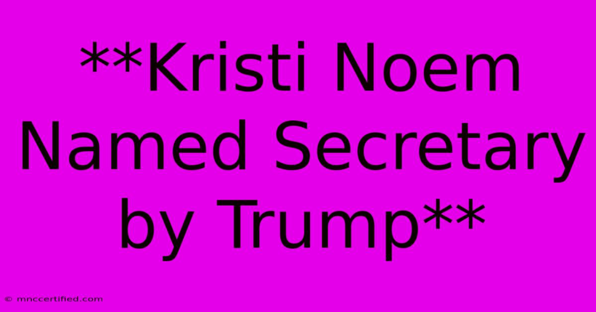 **Kristi Noem Named Secretary By Trump**