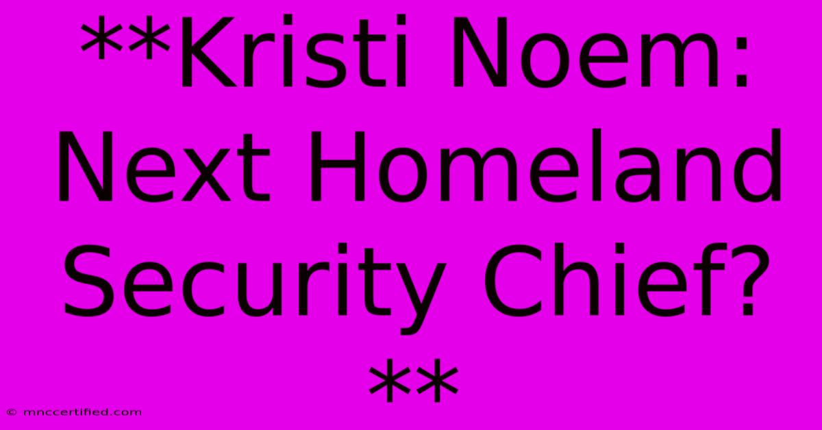 **Kristi Noem: Next Homeland Security Chief?**