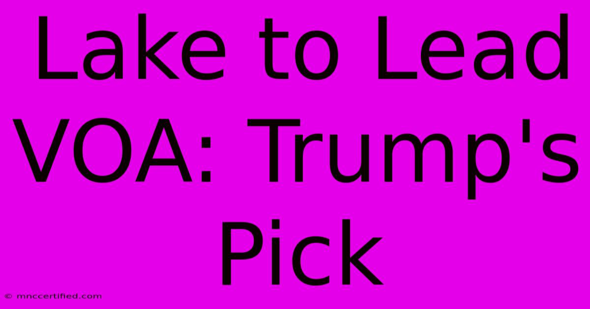 Lake To Lead VOA: Trump's Pick