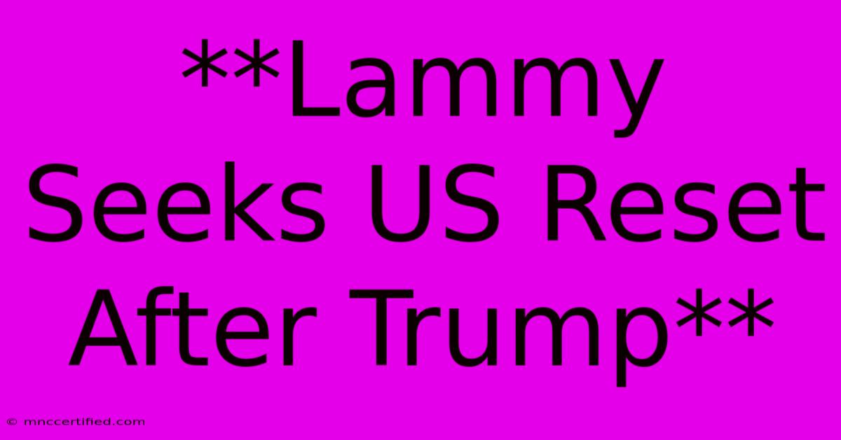 **Lammy Seeks US Reset After Trump** 