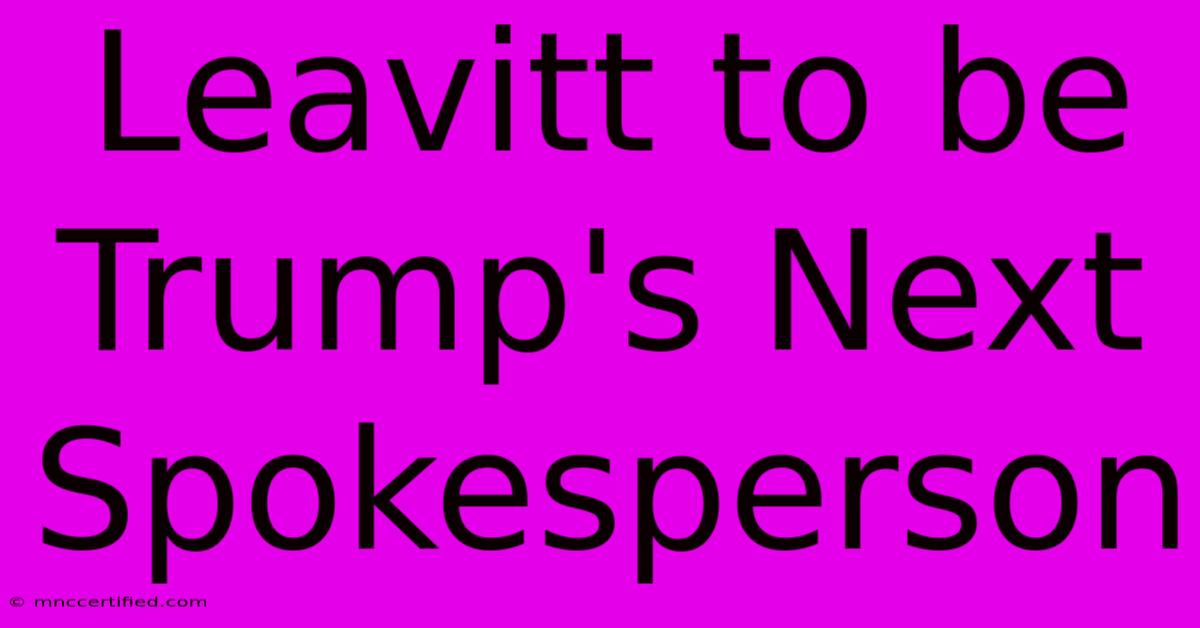 Leavitt To Be Trump's Next Spokesperson