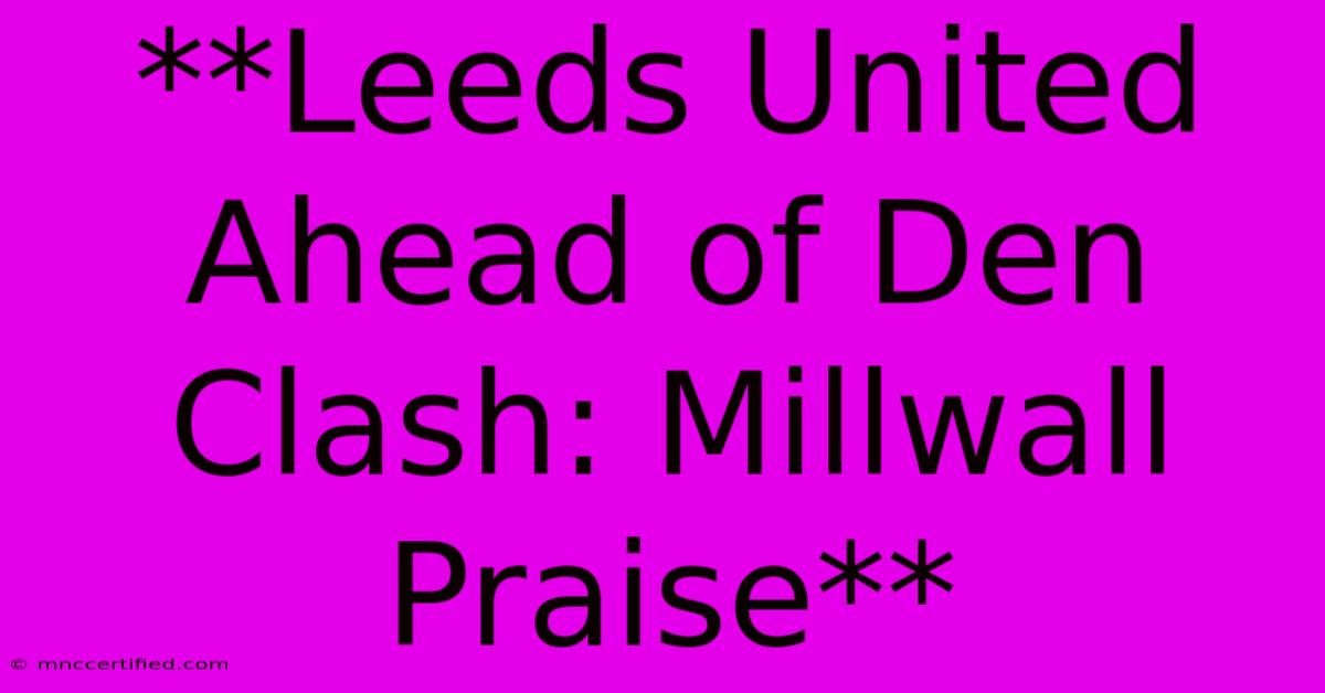 **Leeds United Ahead Of Den Clash: Millwall Praise**