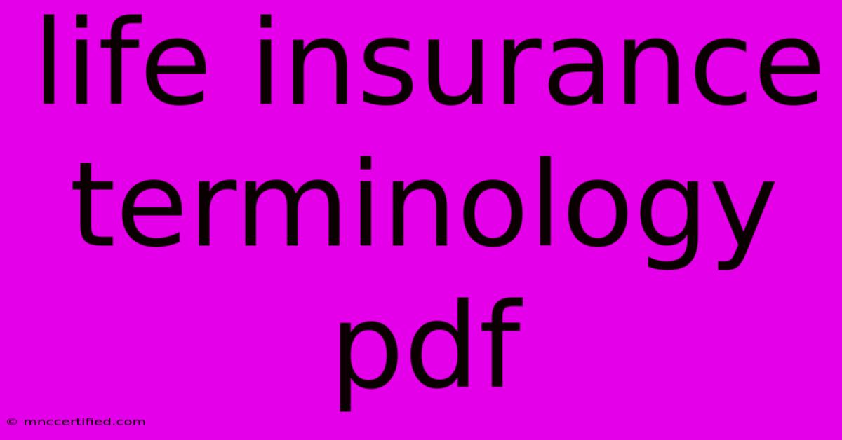 Life Insurance Terminology Pdf