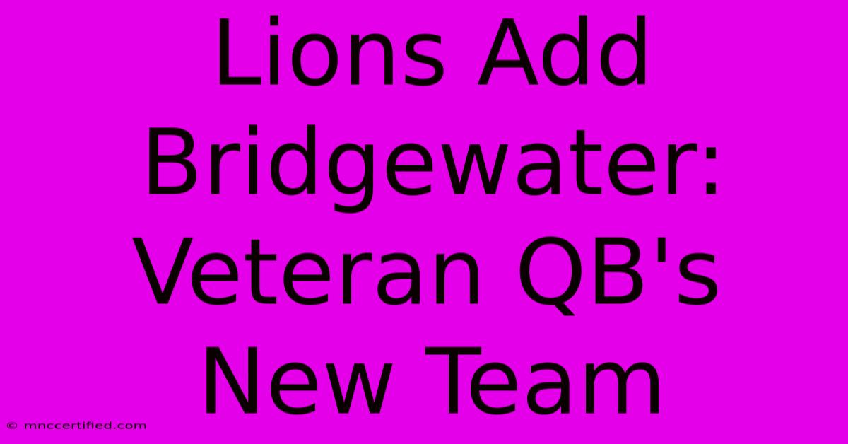 Lions Add Bridgewater: Veteran QB's New Team