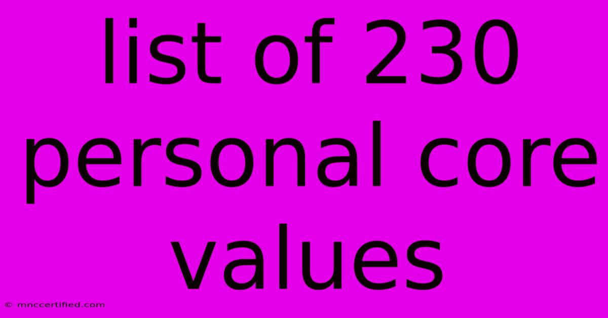 List Of 230 Personal Core Values