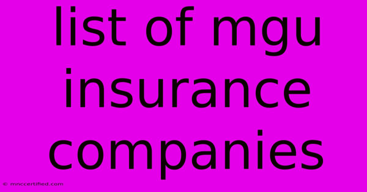 List Of Mgu Insurance Companies