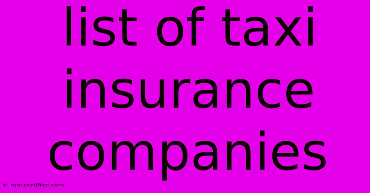 List Of Taxi Insurance Companies