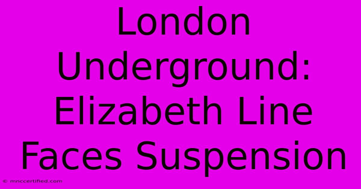 London Underground: Elizabeth Line Faces Suspension