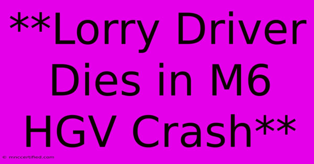 **Lorry Driver Dies In M6 HGV Crash** 