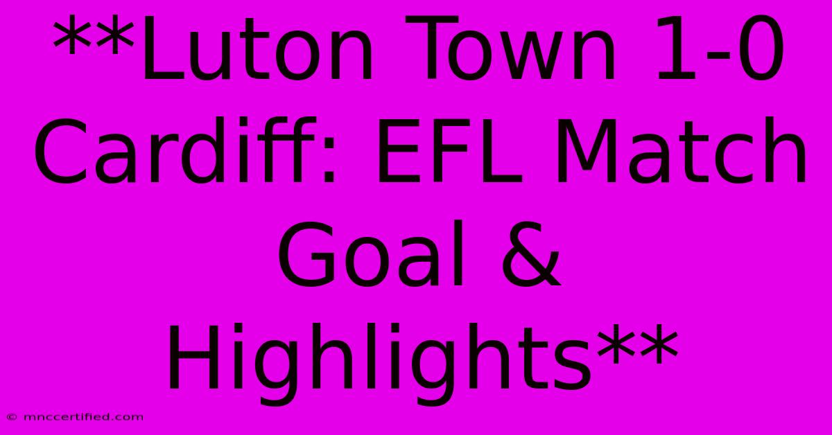 **Luton Town 1-0 Cardiff: EFL Match Goal & Highlights** 