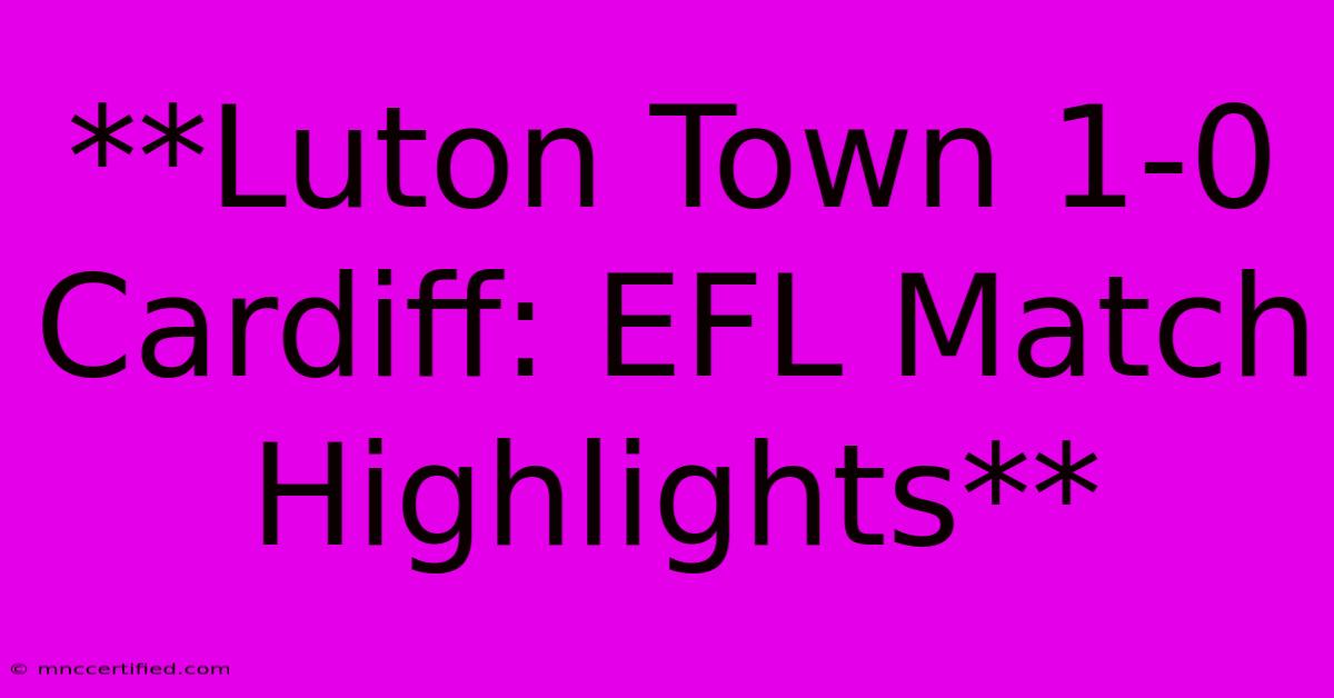 **Luton Town 1-0 Cardiff: EFL Match Highlights**