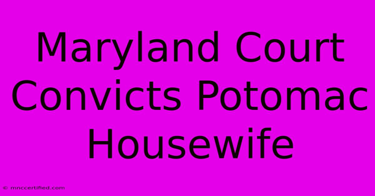 Maryland Court Convicts Potomac Housewife