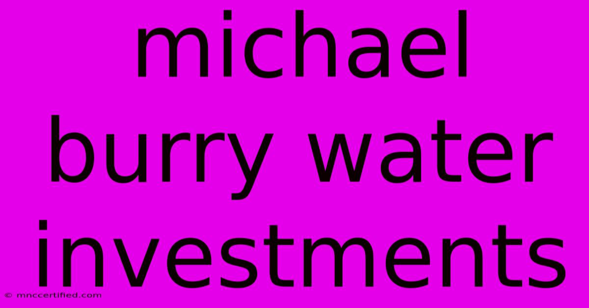 Michael Burry Water Investments