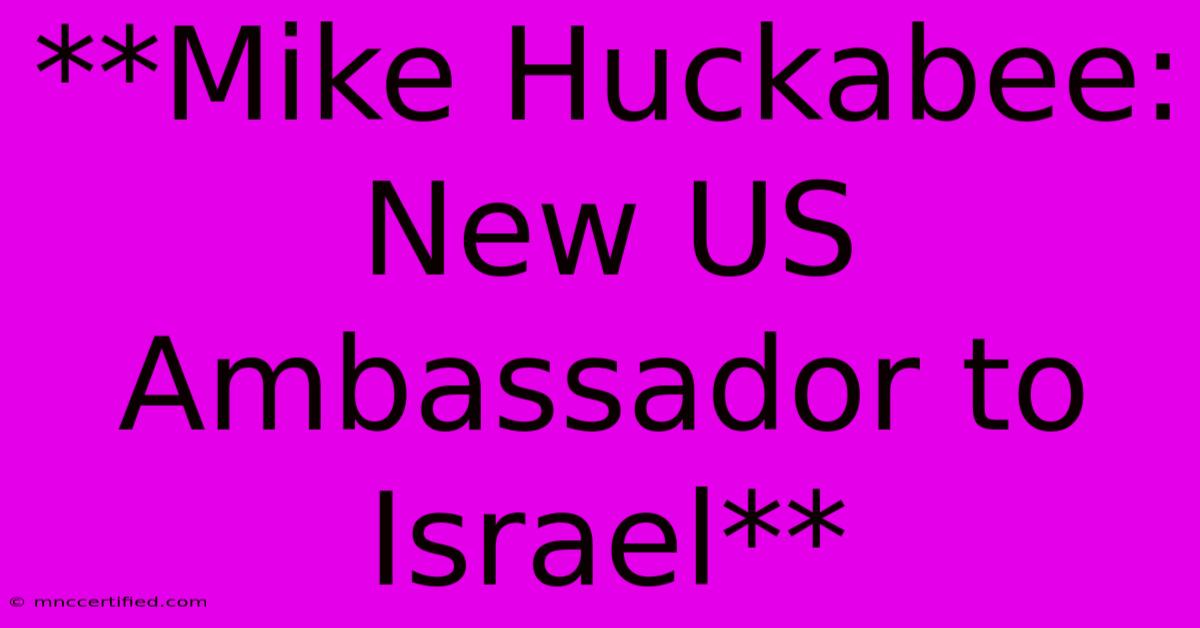 **Mike Huckabee: New US Ambassador To Israel**