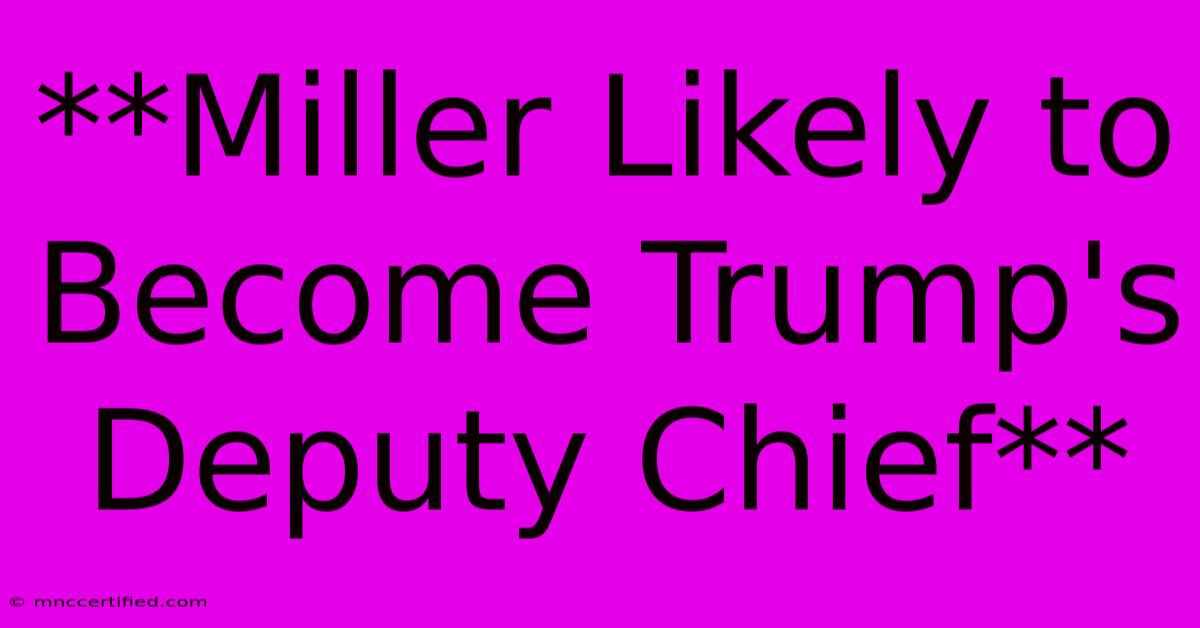 **Miller Likely To Become Trump's Deputy Chief**