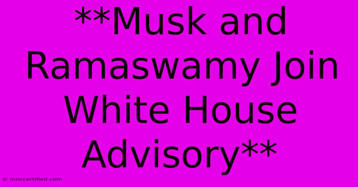 **Musk And Ramaswamy Join White House Advisory** 