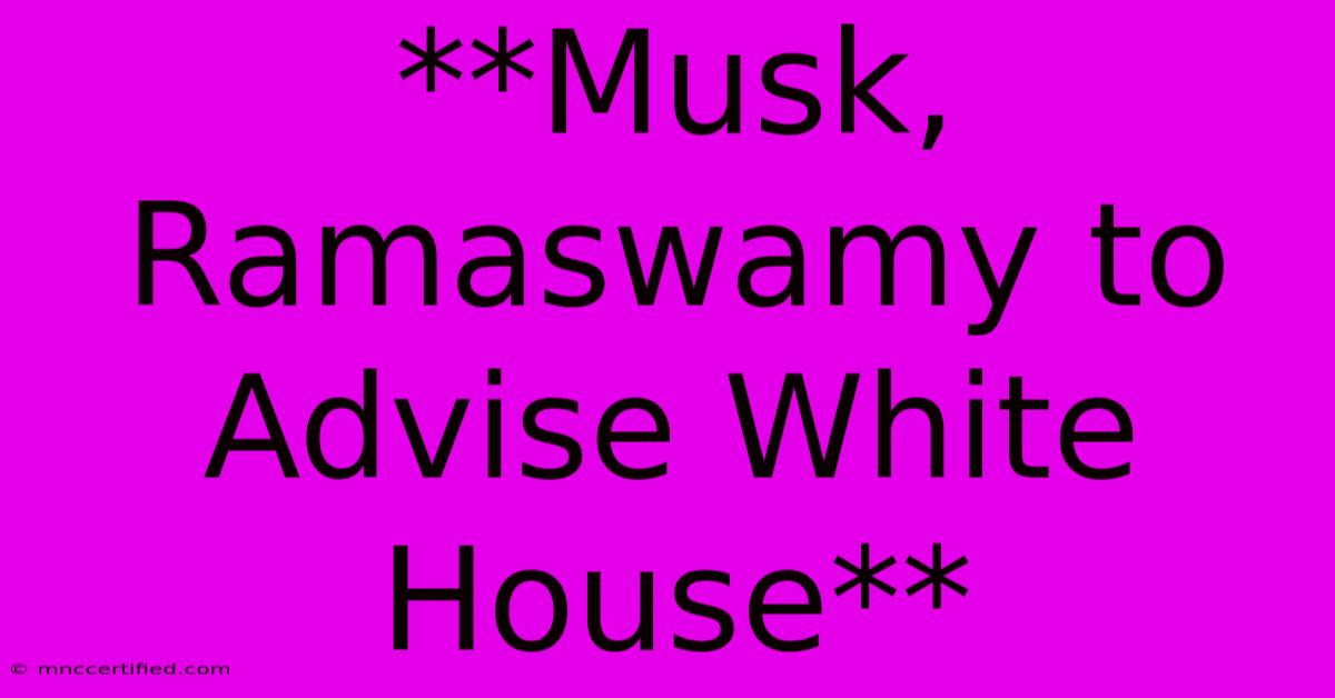 **Musk, Ramaswamy To Advise White House**