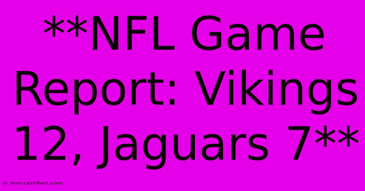 **NFL Game Report: Vikings 12, Jaguars 7**