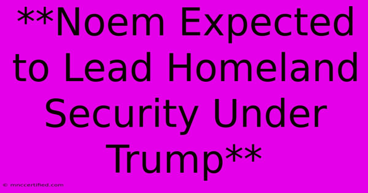 **Noem Expected To Lead Homeland Security Under Trump** 