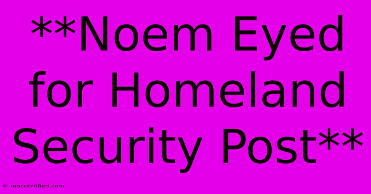 **Noem Eyed For Homeland Security Post**